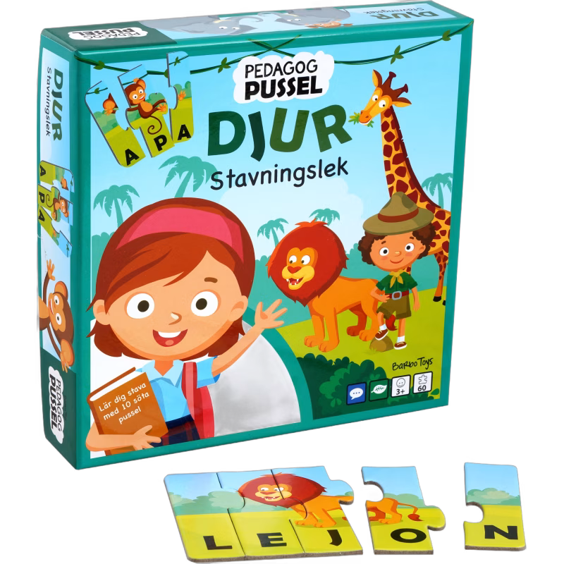 Barbo Toys Pedagog Pussel Stavningslek Djur 60 Bitar