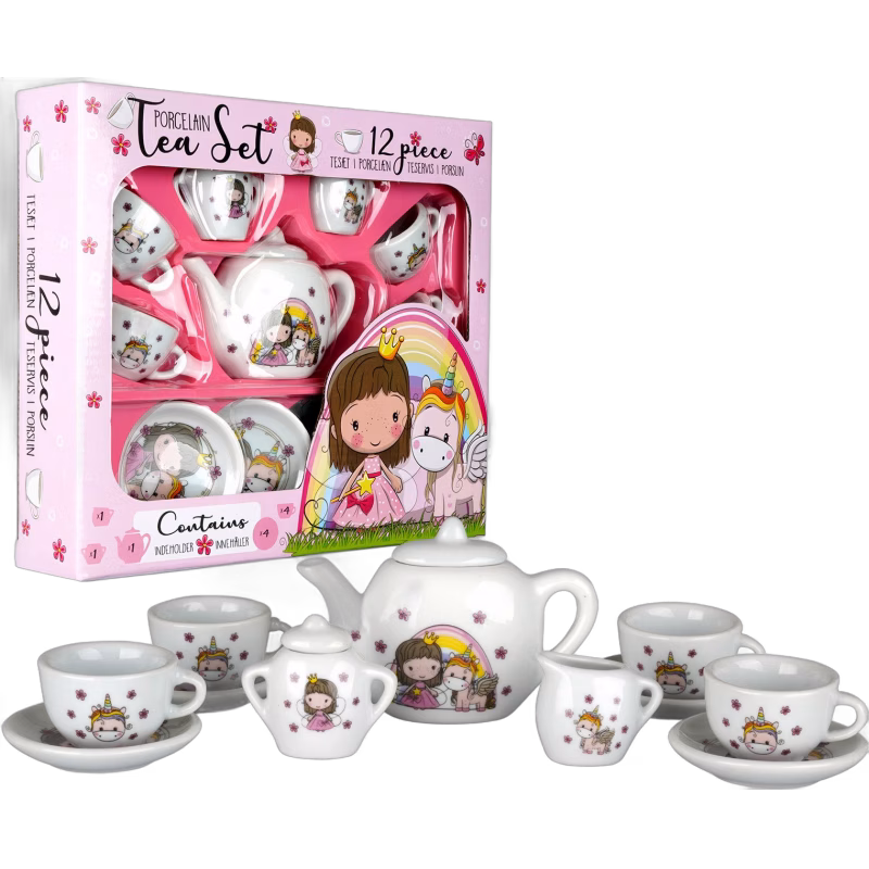 Barbo Toys Teservis Prinsessa &  Enhörning i Porslin Lillie &  Ellie 12 Bitar