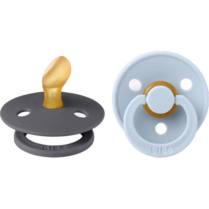 BIBS Colour Napp 2-pack Latex Stl 1 Anatomisk, Iron/Baby Blue