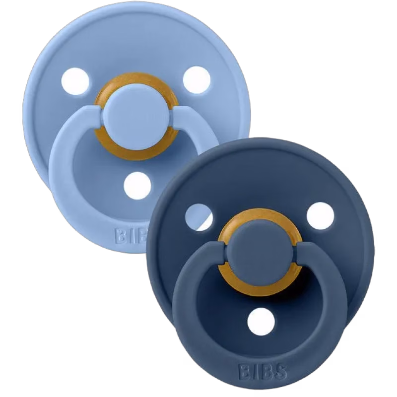 BIBS Colour Napp 2-pack Latex Stl 1 Rund, Sky Blue/Steel Blue