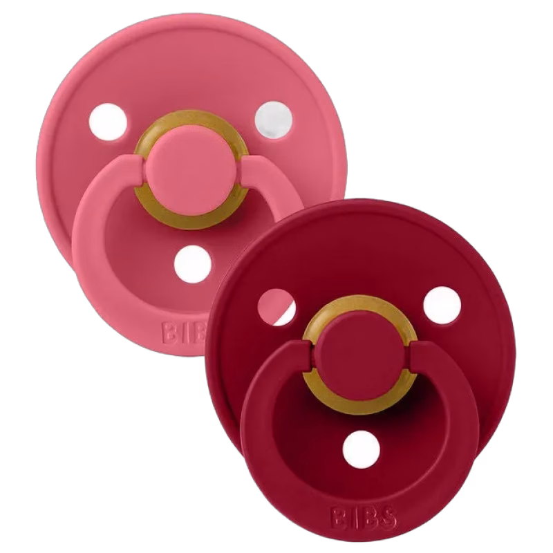 BIBS Colour Napp 2-pack Latex Stl 2 Rund, Coral/Ruby