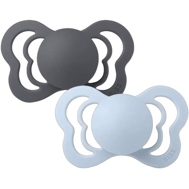 BIBS Couture Napp 2-pack Silikon Stl 1 Anatomisk, Iron/Baby Blue