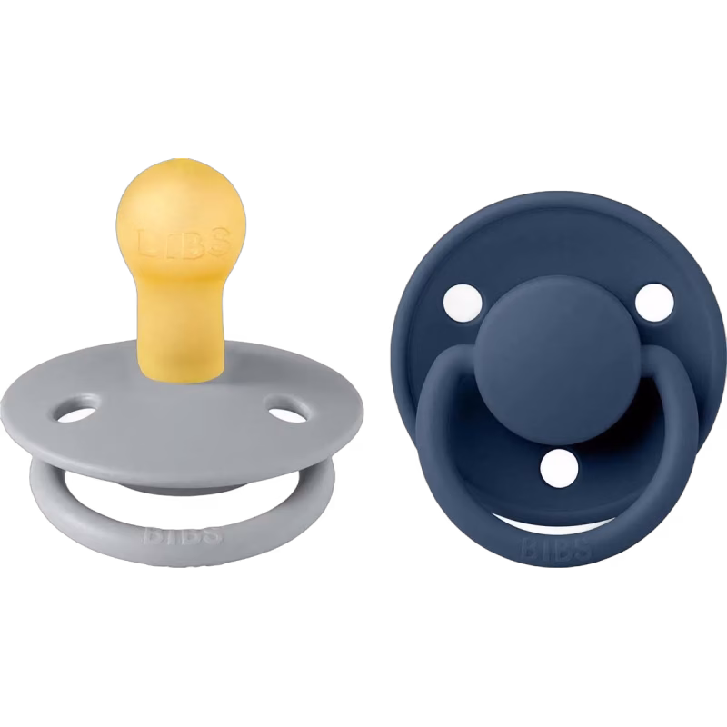 BIBS De Lux Napp 2-pack Latex Stl 1 Rund, Cloud/Steel Blue