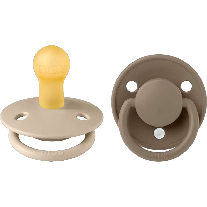 BIBS De Lux Napp 2-pack Latex Stl 1 Rund Rund, Vanilla/Dark Oak