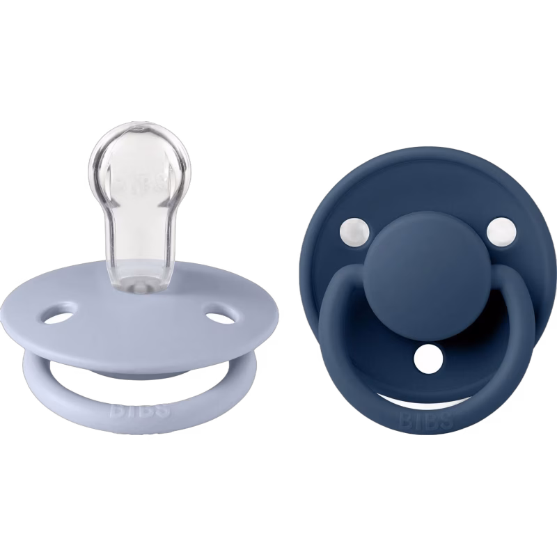 BIBS De Lux Napp 2-pack Silikon One Size Rund, Dusty Blue/Steel Blue