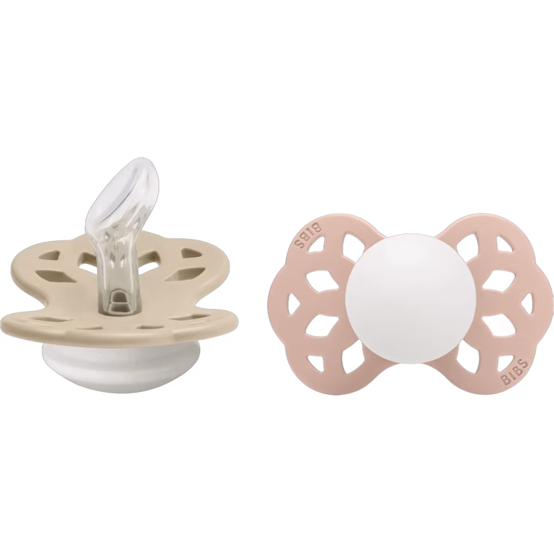 BIBS Infinity Nappar 2-Pack Silikon Stl 1 Anatomisk, Vanilla GLOW/Blush GLOW