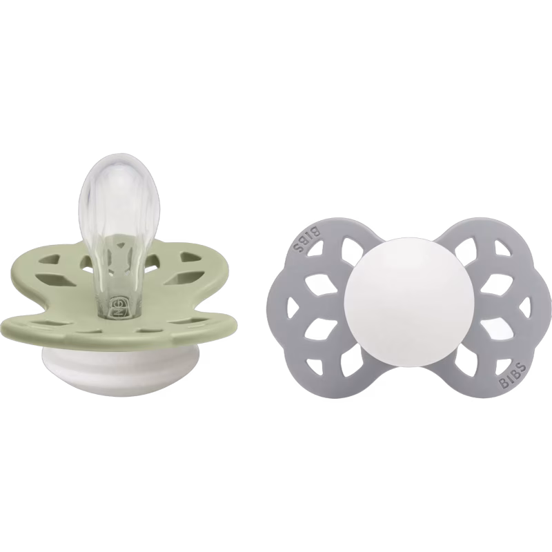 BIBS Infinity Nappar 2-Pack Silikon Stl 1 Symmetrisk, Sage GLOW/Cloud GLOW