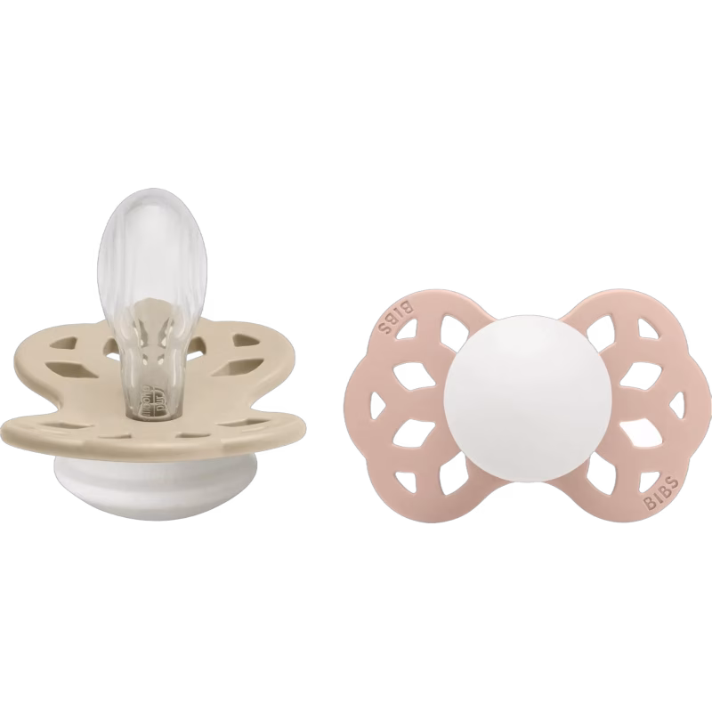BIBS Infinity Nappar 2-Pack Silikon Stl 2 Symmetrisk, Vanilla GLOW/Blush GLOW