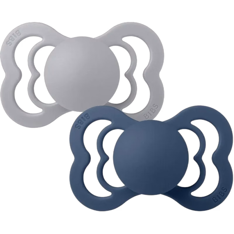 BIBS Supreme Napp 2-pack Silikon Stl 1 Symmetrisk, Cloud/Steel Blue
