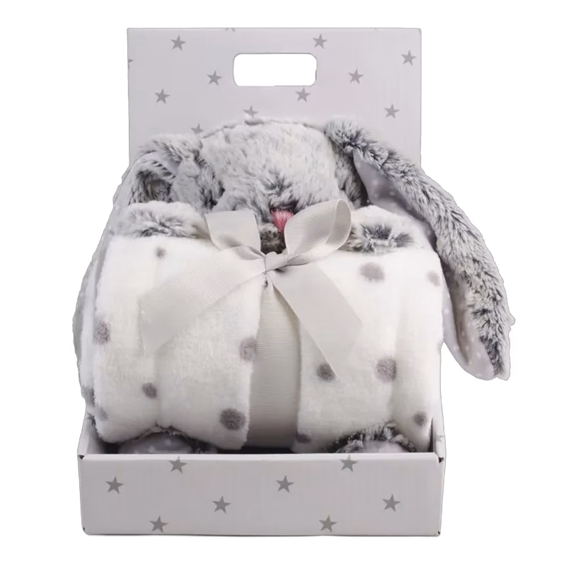 Carlobaby fleecefilt med gosedjur, kanin grå