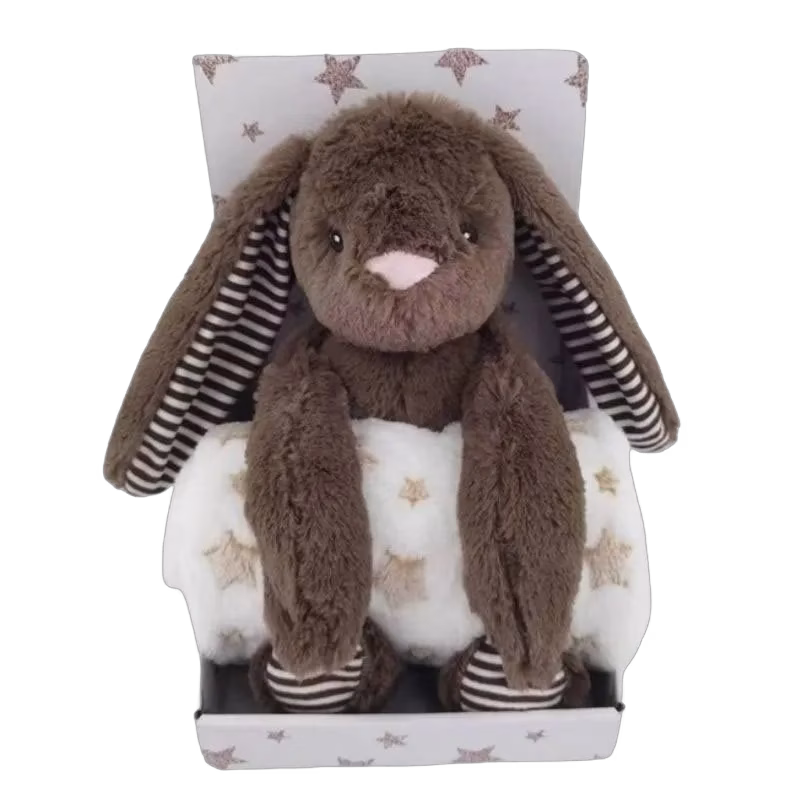 Carlobaby fleecefilt med gosedjur, kanin mörkbrun