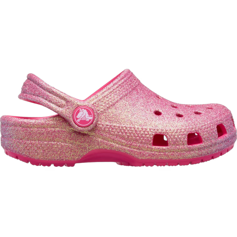 Crocs Classic Iridescent Glitter Kids Tofflor, Dragon Fruit, 24-25