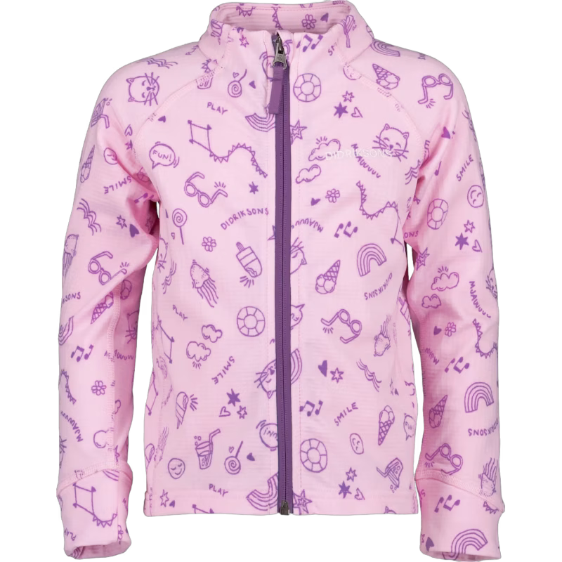 Didriksons Jadis Tröja med Dragkedja, Doodle Orchid Pink, 110