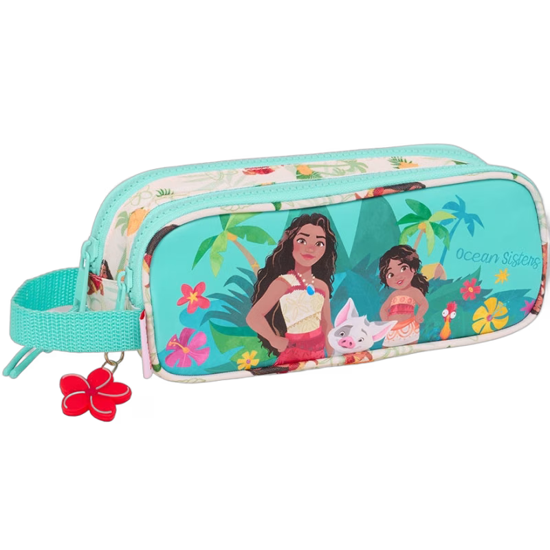 Disney Vaiana Dubbelpennfodral, Beige/Turkos