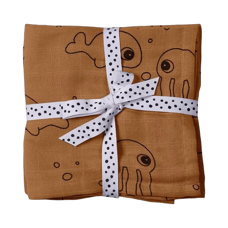 Done by Deer burp cloth 2-pack, sea friends mustard