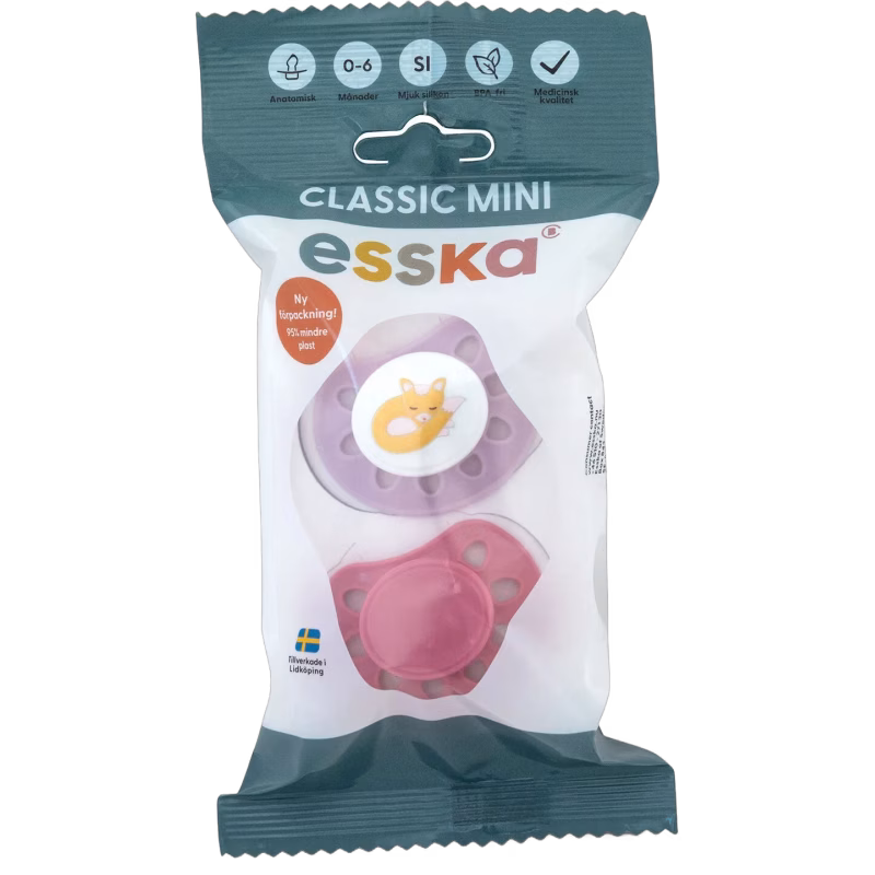 Esska Classic Mini Nappar Räv Silikon 2-pack, Rosa