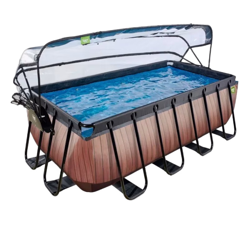 EXIT Wood pool 400x200x122 cm med sandfilterpump och tak (Brun)