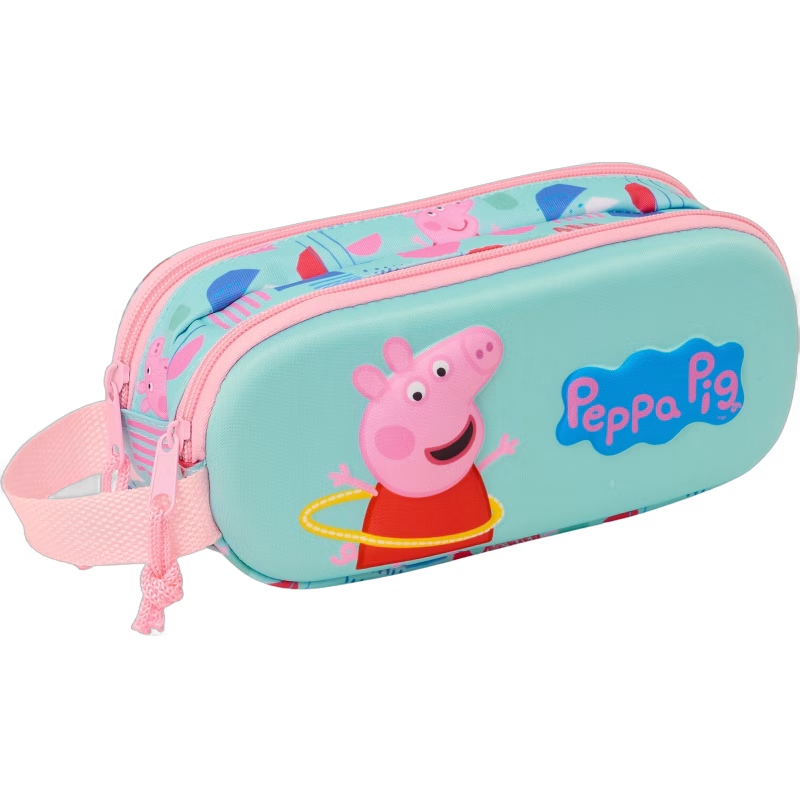 Greta Gris 3D Dubbelpennfodral, Rosa/Grön