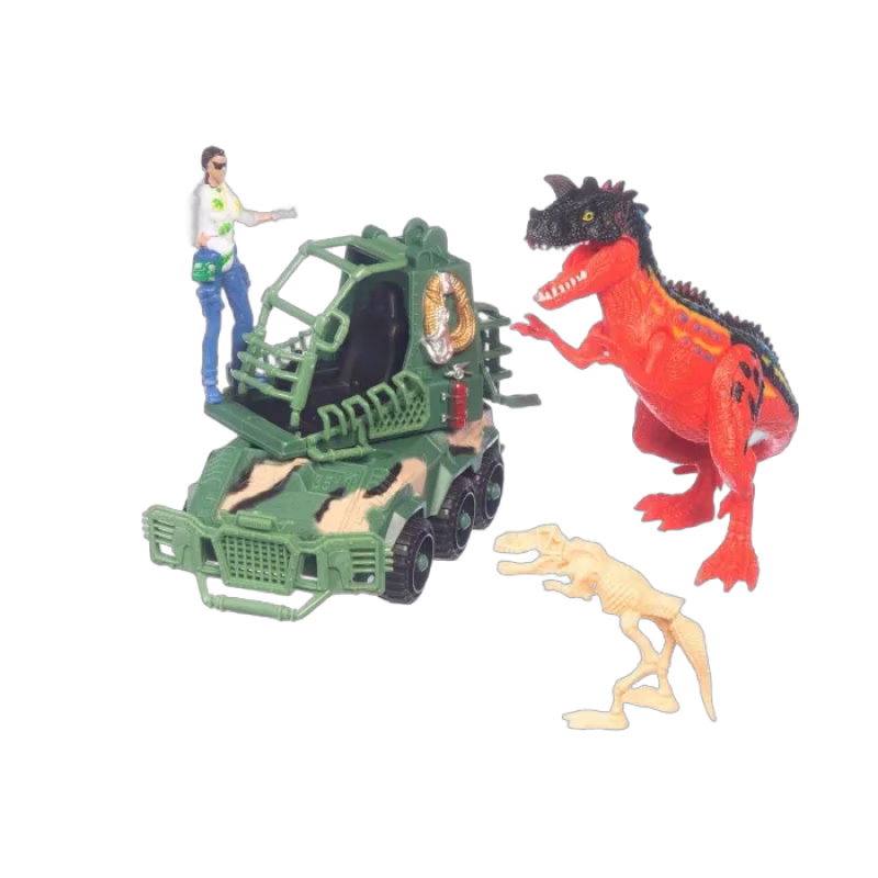 Hunterbil med figur och dinosaurier