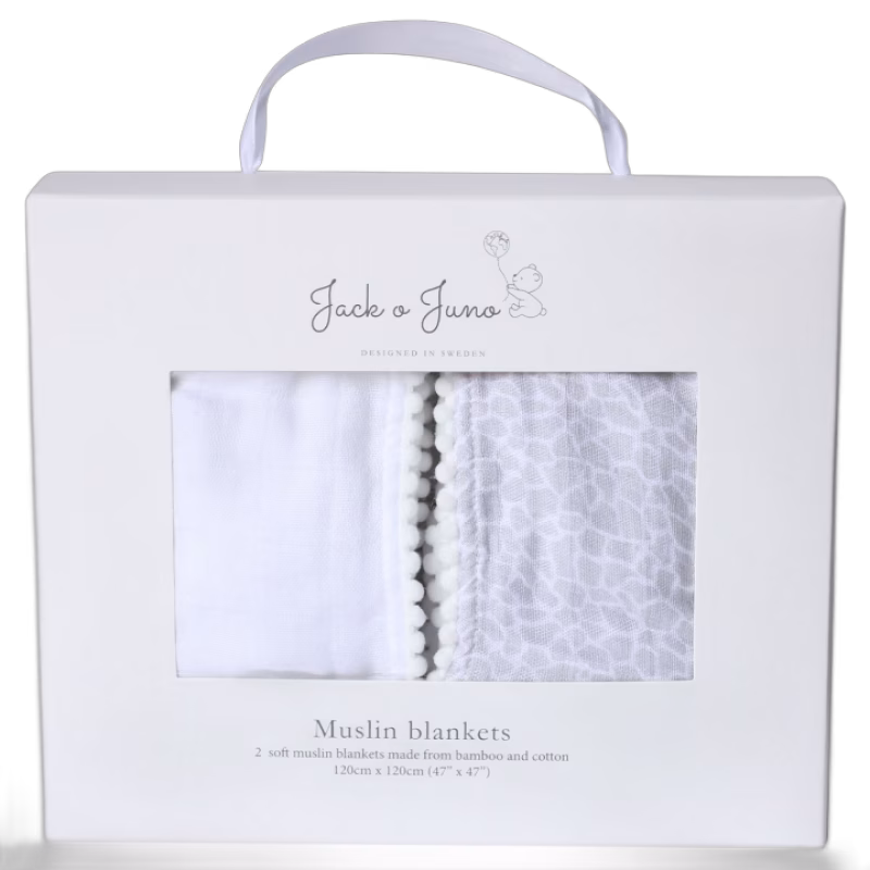Jack o Juno Muslinfilt Pearl &amp; Giraffe Gray 2-pack