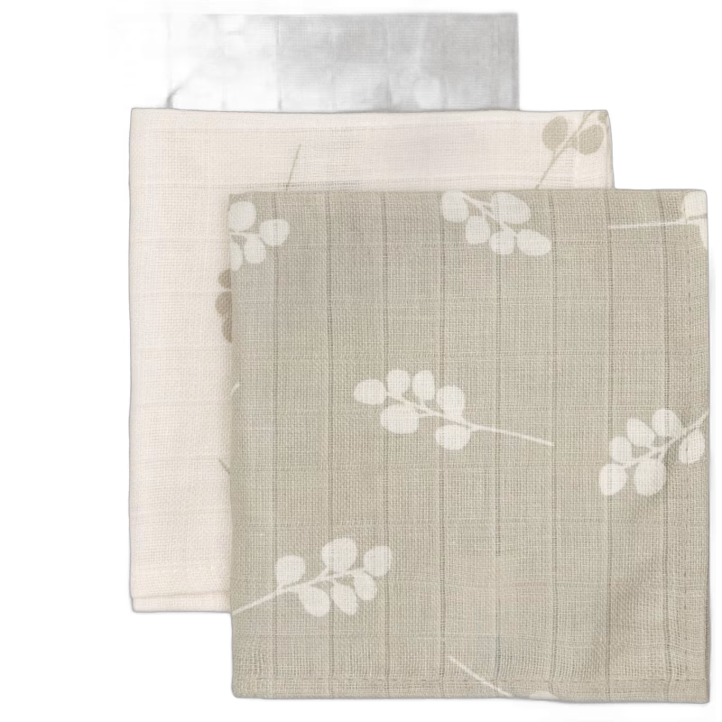 Jollein Muslin Tvättlappar 3-Pack, Twig Olive Green