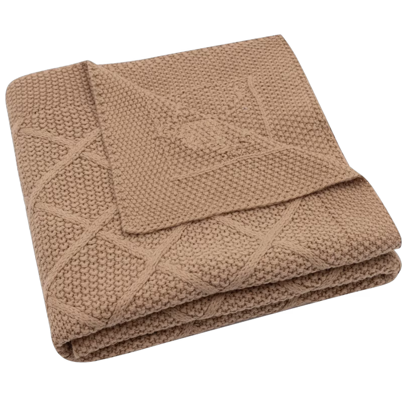 Jollein Stickad Filt Rutmönster, Biscuit