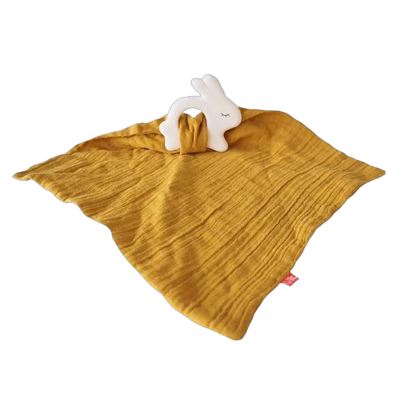 Kikadu snuttefilt med bitleksak kanin, mustard