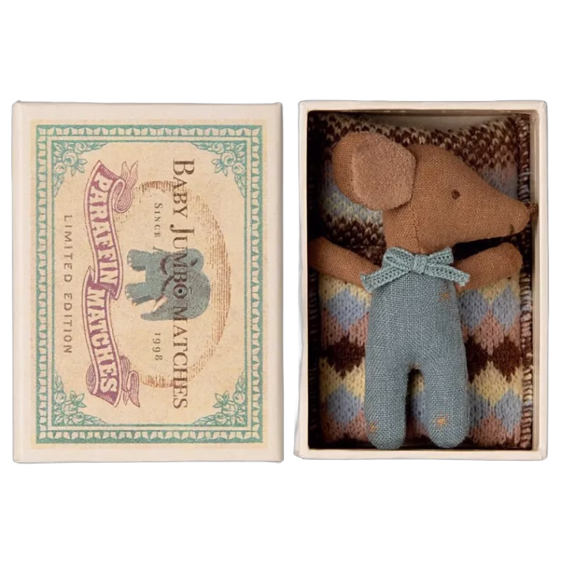 Maileg Sleepy wakey babymus i tändsticksask (Blå)