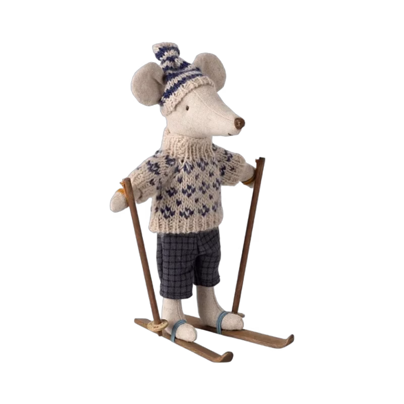 Maileg Vintermus med skidset Pappa (Blå)