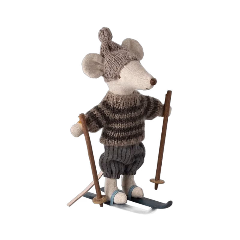 Maileg Vintermus med skidset Storebror (Grå)