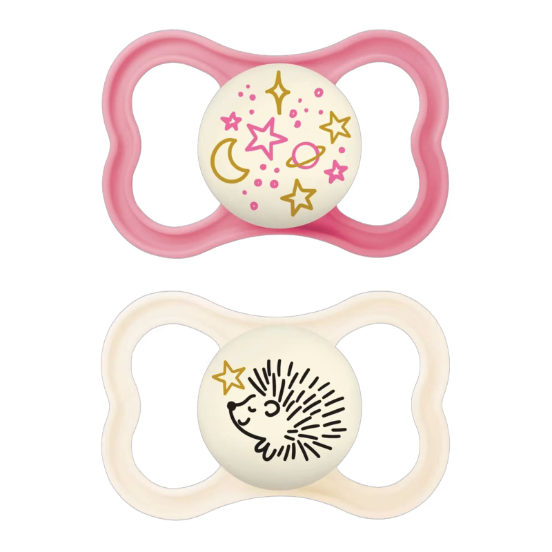MAM Supreme Silikon Night Napp 6-16m 2-pack, Neutral/Rosa