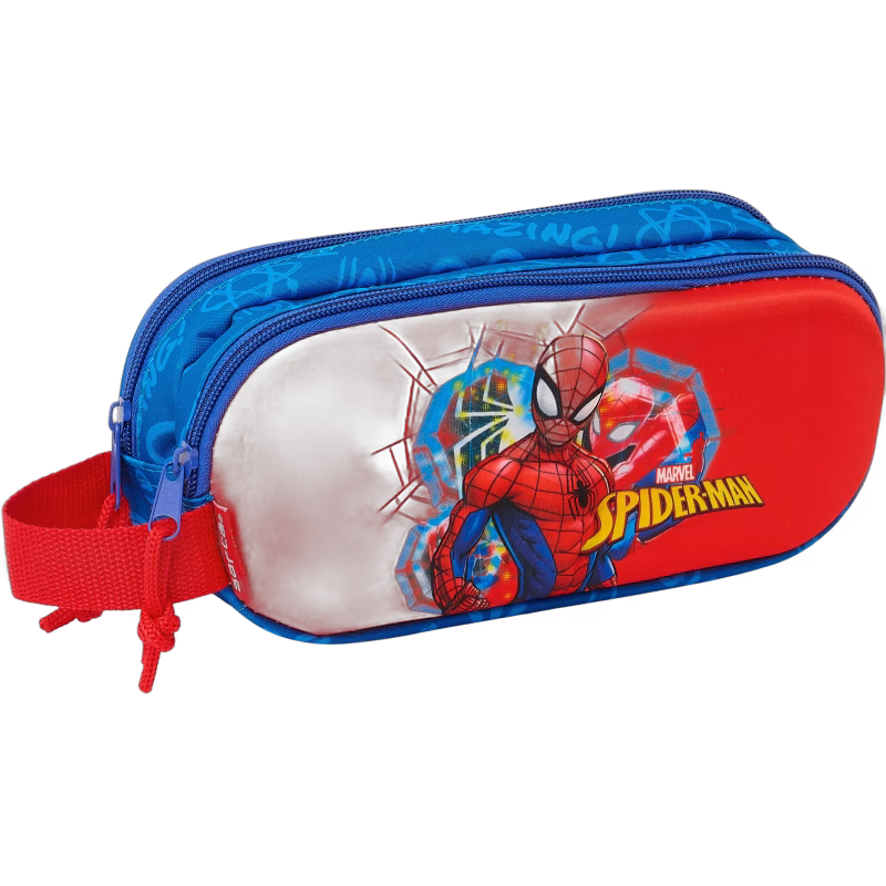 Marvel Spider-Man 3D Dubbelpennfodral, Röd/Marinblå