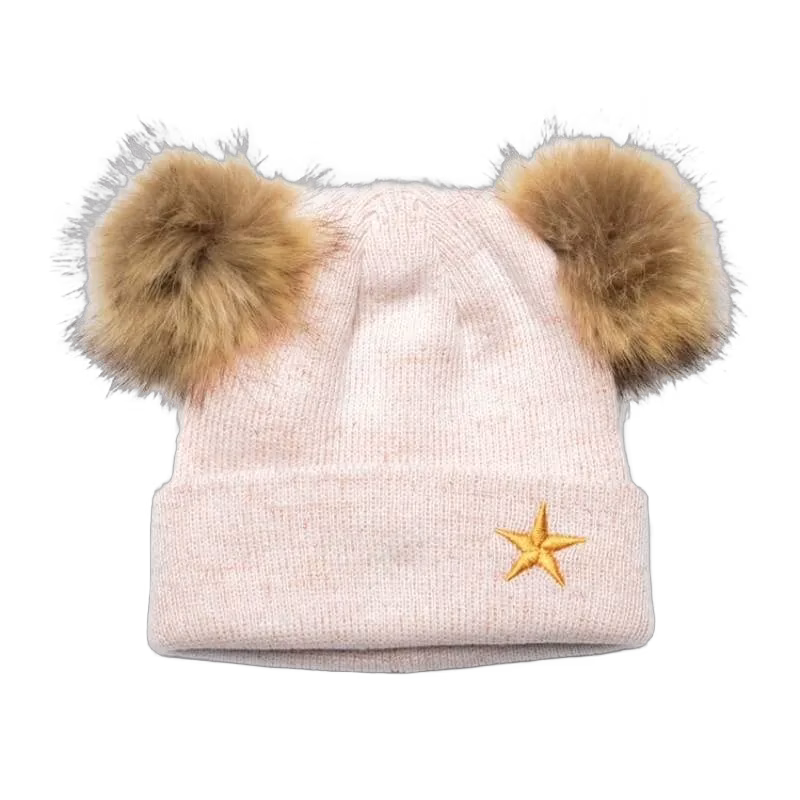 Mini Dreams mössa dubbel Pom Pom 6-9 mån, rosa