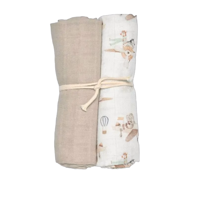 Mini Dreams muslinfilt 70x70 cm 2-pack, flying friends off-white