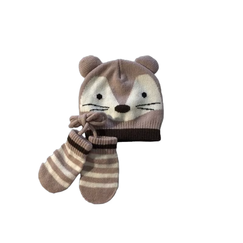 Mini Dreams set mössa & vante djur 0-6 mån, rosa