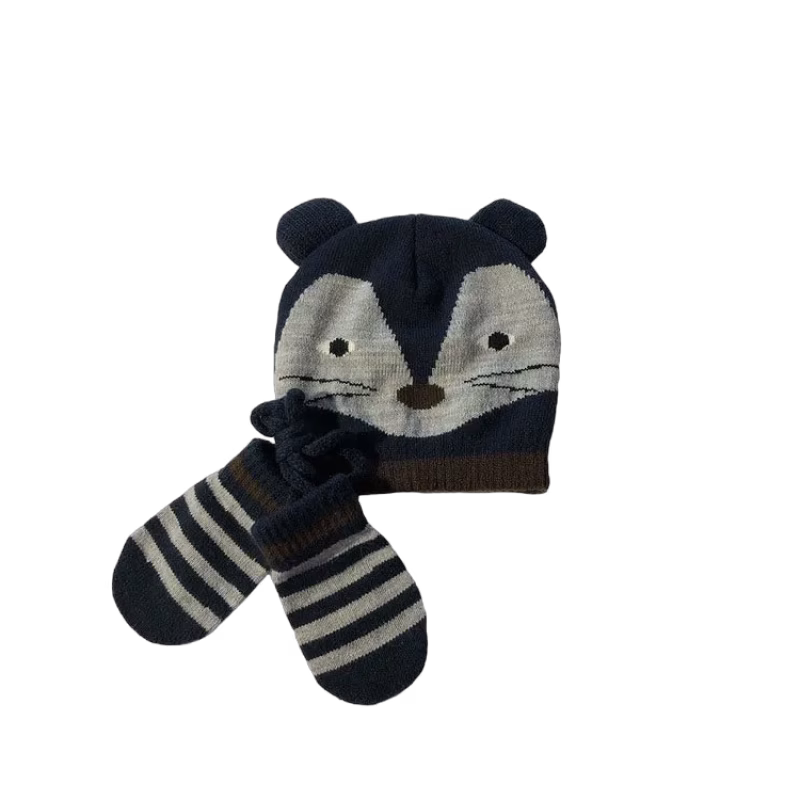 Mini Dreams set mössa & vante djur 6-12 mån, marin