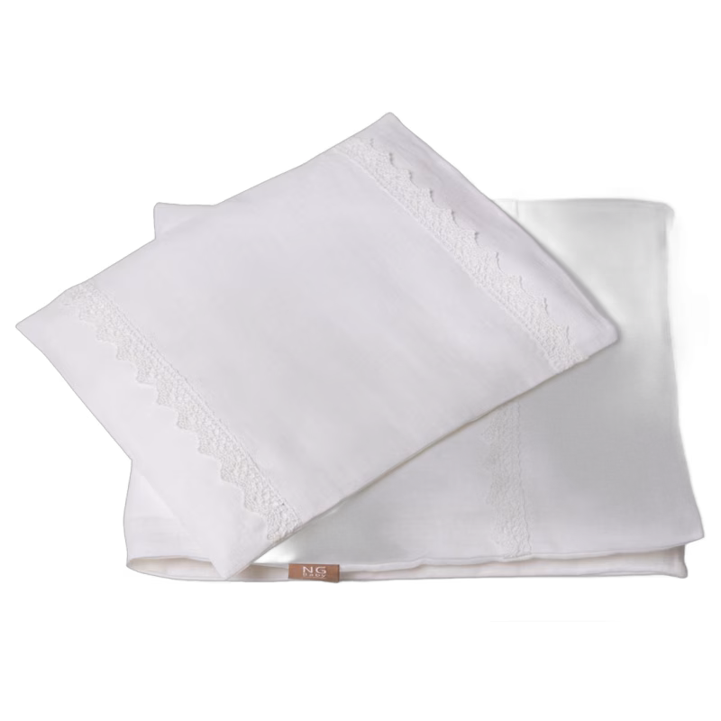 Ng Baby Påslakanset Spets Vagn/Vagga Vit