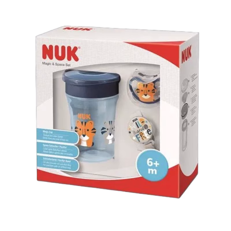 NUK Magic & Space set (mugg & napp+napphållare), blå