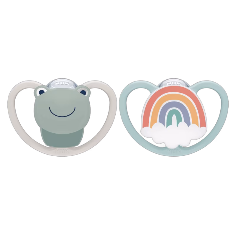 Nuk Sugnapp Space Silikon S1 0-6 mån Groda/Regnbåge
