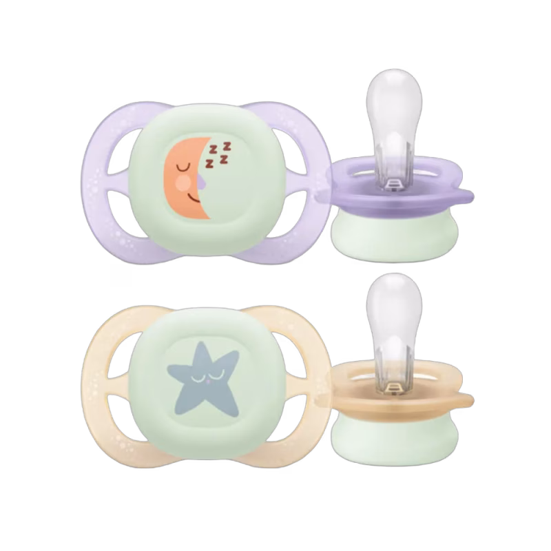 Philips Avent Napp Ultra Start Night 2-pack 0-2 m Ljuslila/Beige