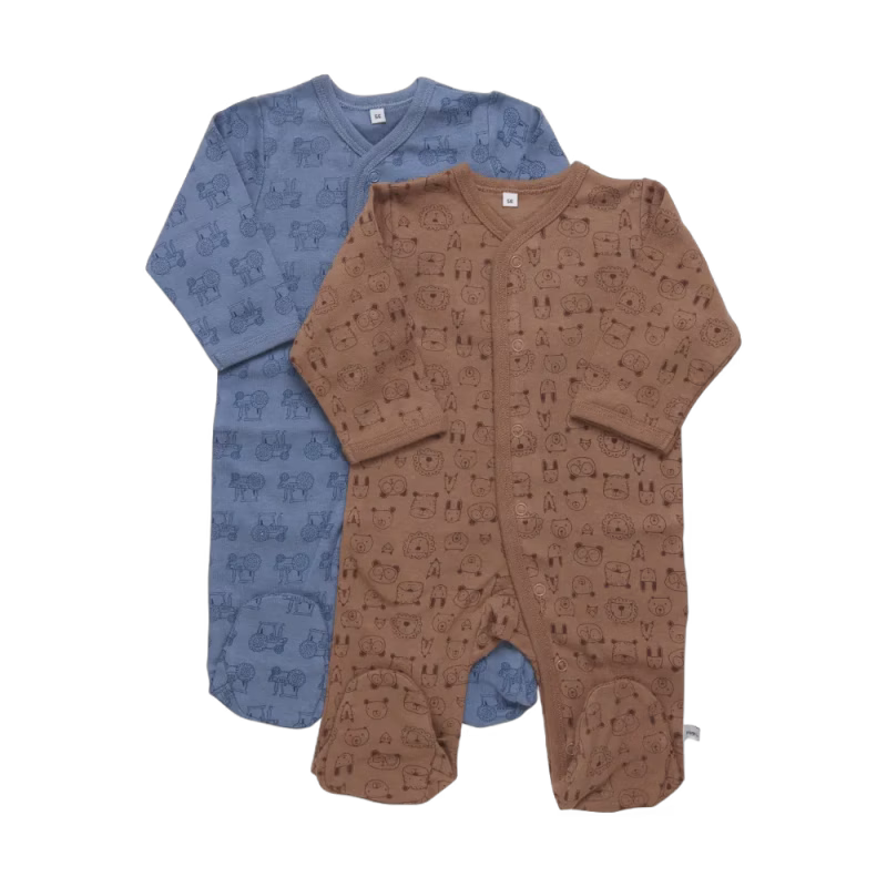 Pippi Långärmad Pyjamas med Fot 2-pack Blue Mirage
