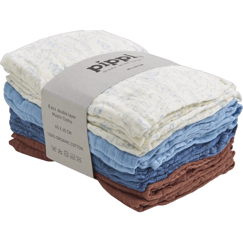 Pippi Muslinfilt 8-pack, Air Blue