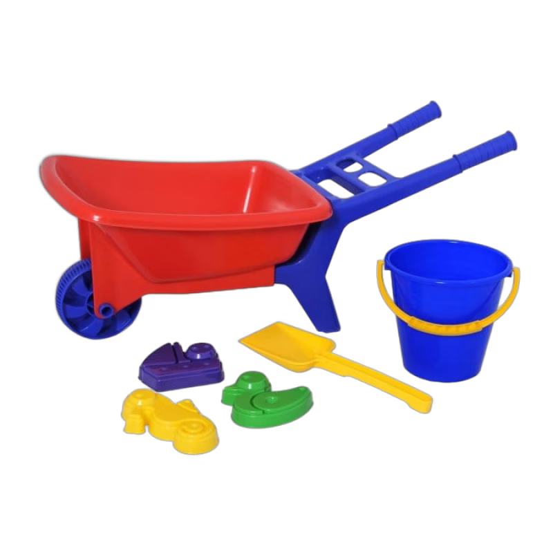 Plasto Skottkärra med sandleksaker (Röd/blå)
