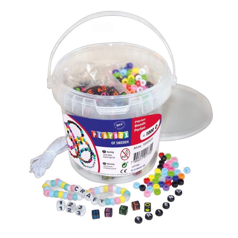 Playbox Bokstavspärlor i hink 1000 st