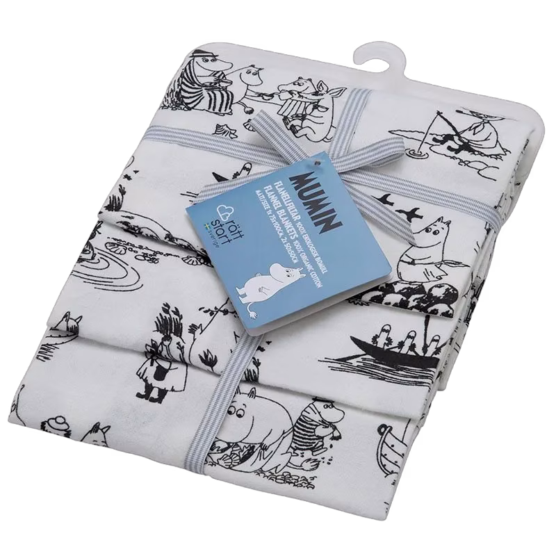 Rätt Start flanellfilt Mumin 3-pack, svart/vit