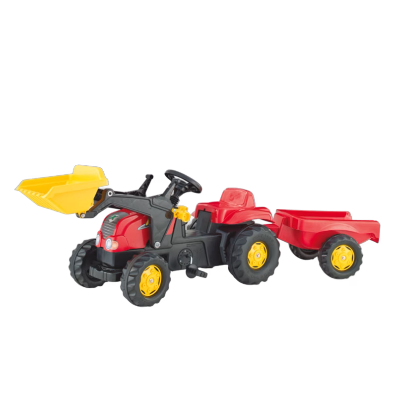 Rolly Toys Kid-X Tramptraktor med Grävskopa &  Släp, Röd