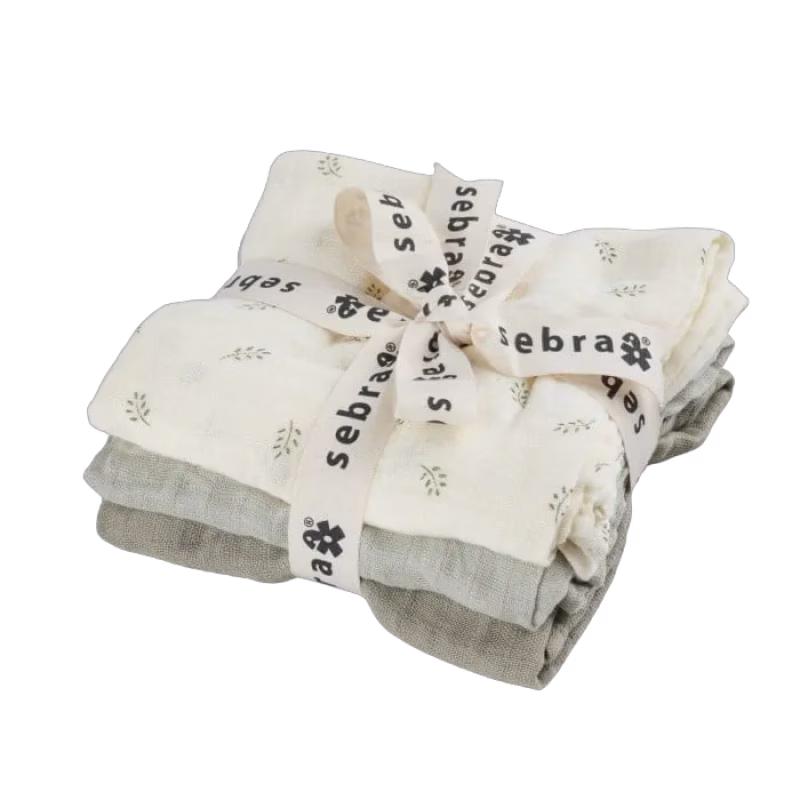 Sebra Muslinfiltar 3-pack (Sophora Leaves/Mist Green)