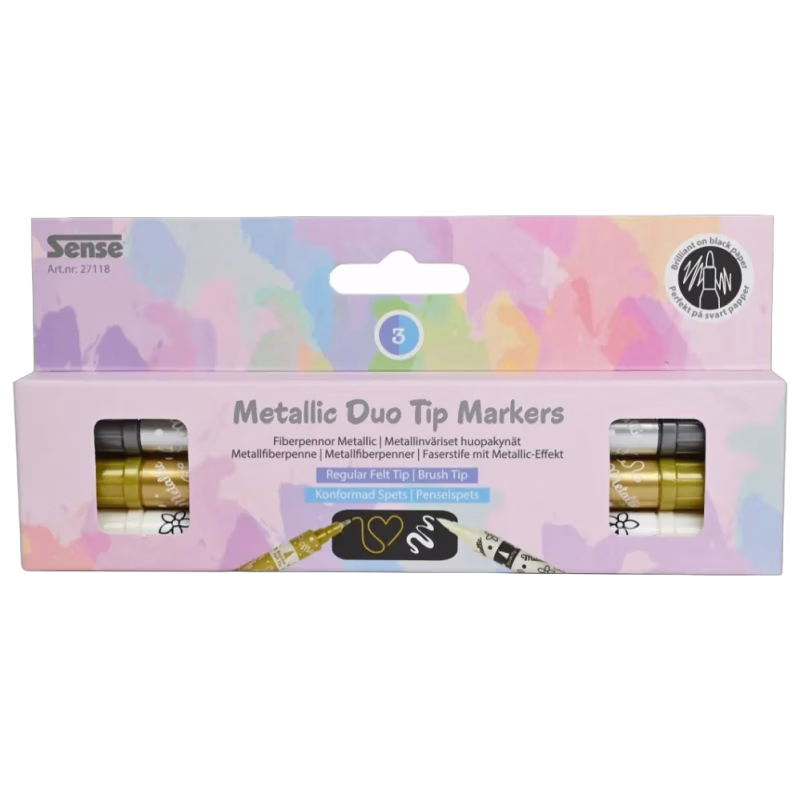 Sense Metallisk Duo Tip Marker 3 st