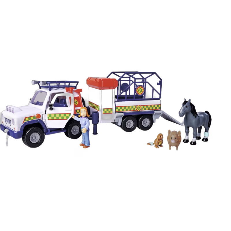 Simba Toys Brandman Sam Lekset Veterinärbil med Släp