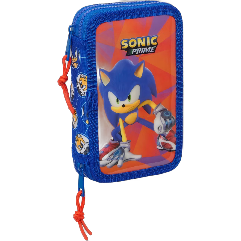 Sonic Prime Dubbelpennfodral, Blå/Röd